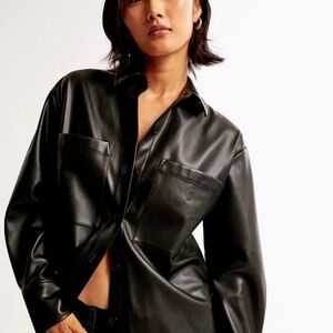 ABERCROMBIE Women's Black Leather Shirt Jacket size small new with tags